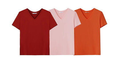 Damen T-Shirt im minimalistischen Casual-Stil mit V-Ausschnitt und kurzen Ärmeln