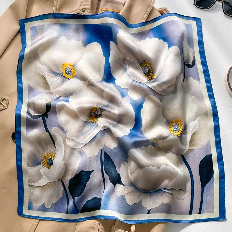 Damen Seidensatin Schal Tasche Kopf Bandana Halstuch bedruckt O