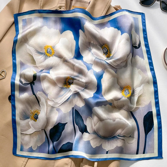 Damen Seidensatin Schal Tasche Kopf Bandana Halstuch bedruckt O