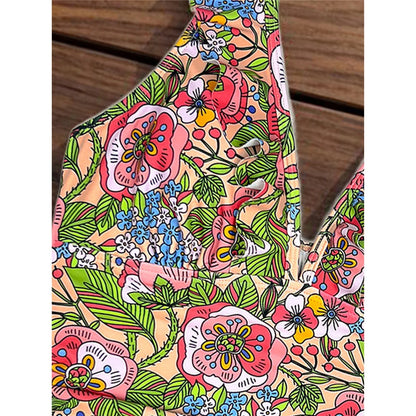 Damen Badeanzug Blumen V-Ausschnitt Neckholder Monokini hoher Beinausschnitt C