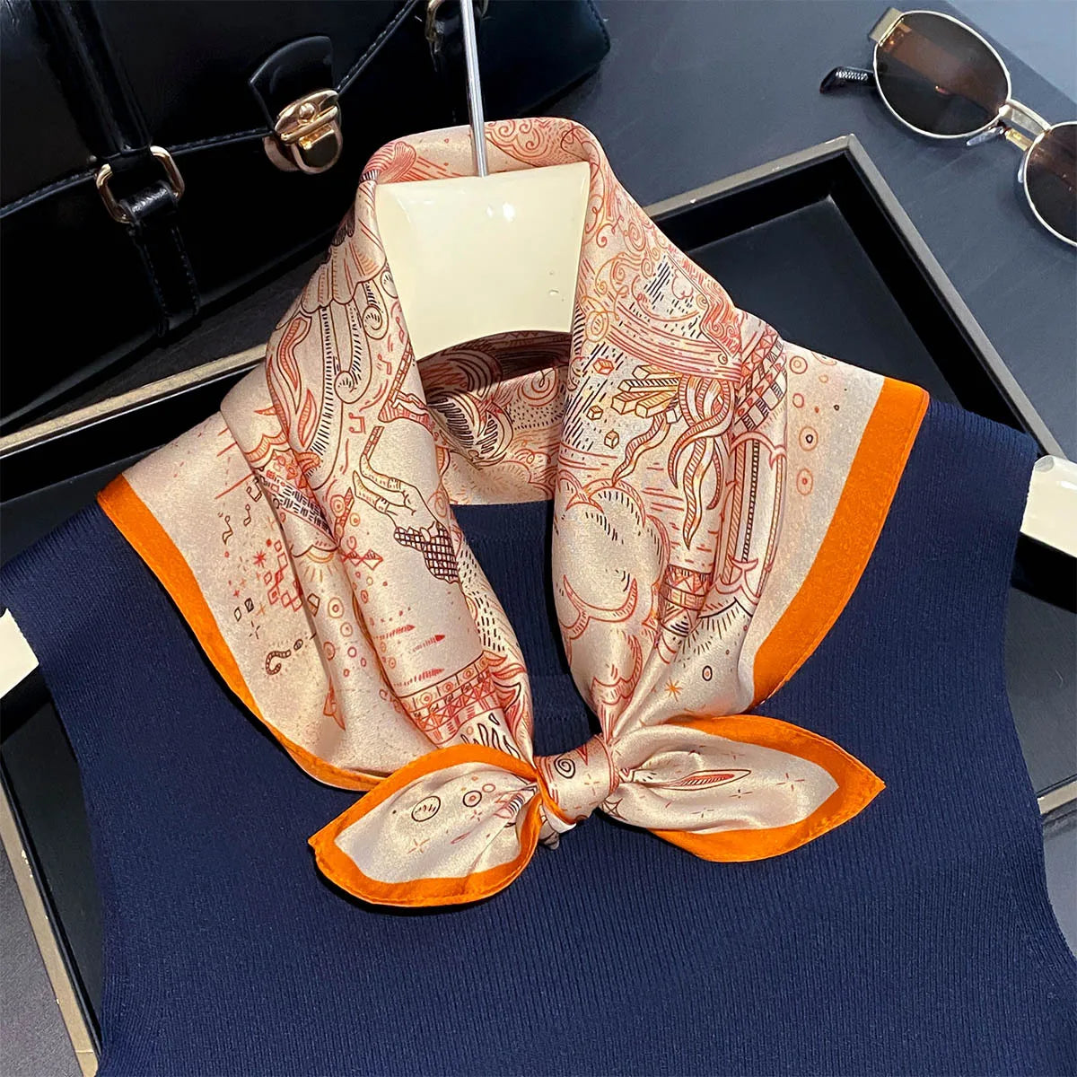 Damen Seidenschal 53cm quadratisch Blumenprint Luxus Hijab Bandana L