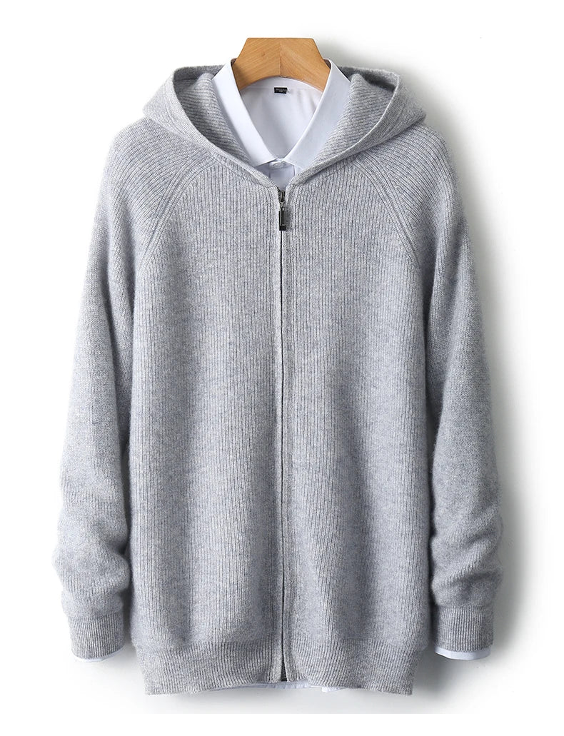 Herren Kapuze Strickjacke Woll jacke Herbst/Winter verdickt große 100% Merinowolle Pullover Reiß verschluss Casual Sportswear Mantel Tops