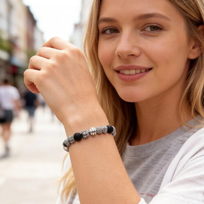 Damen-Armband Kreuz Perlen Obsidian Rebel aus Sterlingsilber