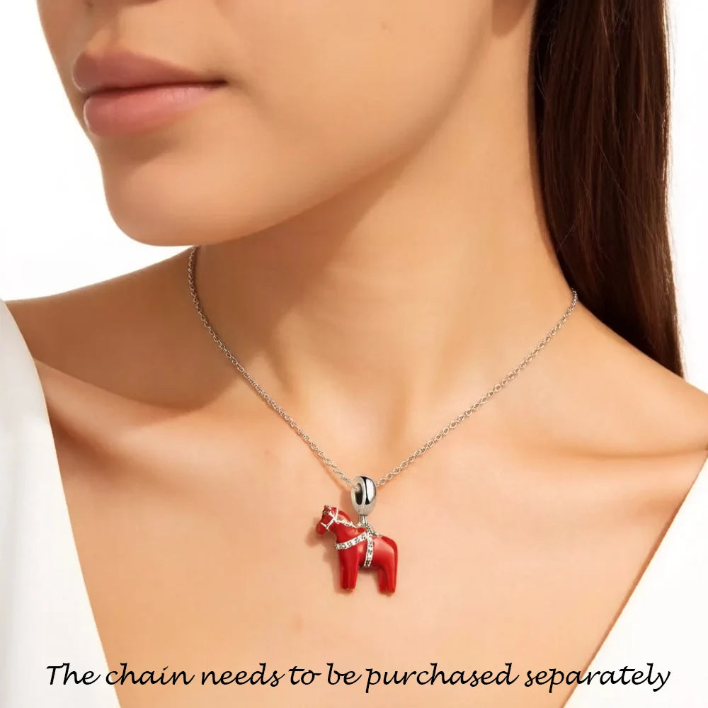 Damen-Charm-Anhänger Dalarna Pferd Schweden rot Vintage aus Sterlingsilber