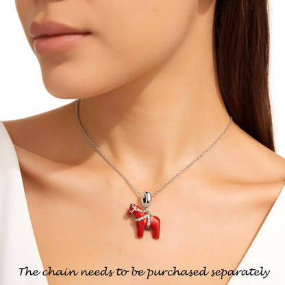 Damen-Charm-Anhänger Dalarna Pferd Schweden rot Vintage aus Sterlingsilber