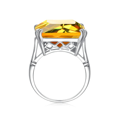 Damen-Ring aus Silber 925 mit Großem Quadratischem Citrin-Stein im Signet-Stil für Hochzeit und Festliche Anlässe
