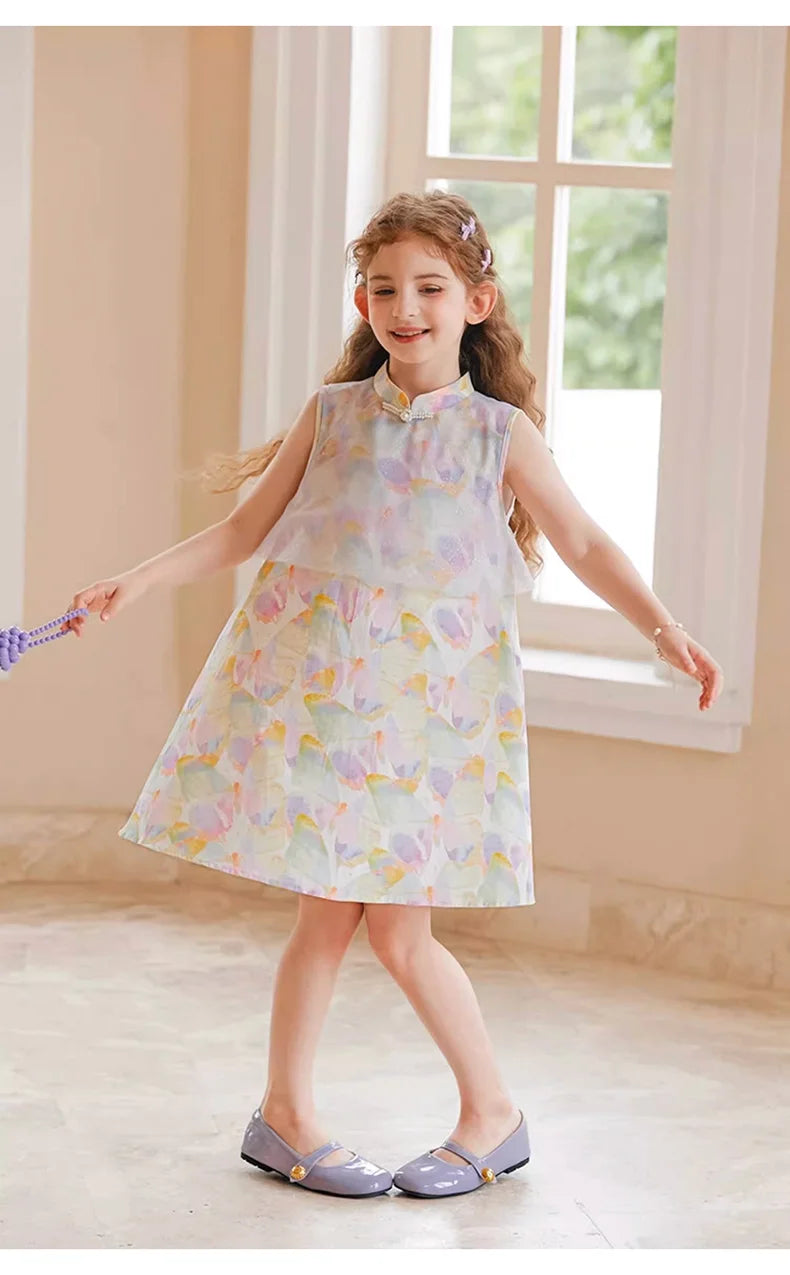 Ärmelloses Mädchen-Kleid mit Pailletten für Geburtstag oder Hochzeit in Weiß, Rosa und Dunkelgrün – festliche Kinderbekleidung