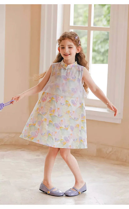 Ärmelloses Mädchen-Kleid mit Pailletten für Geburtstag oder Hochzeit in Weiß, Rosa und Dunkelgrün – festliche Kinderbekleidung