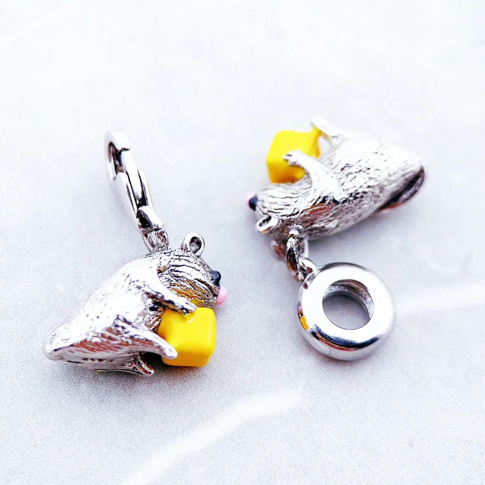 Damen-Charm-Anhänger Maus und Käse süß aus Sterlingsilber