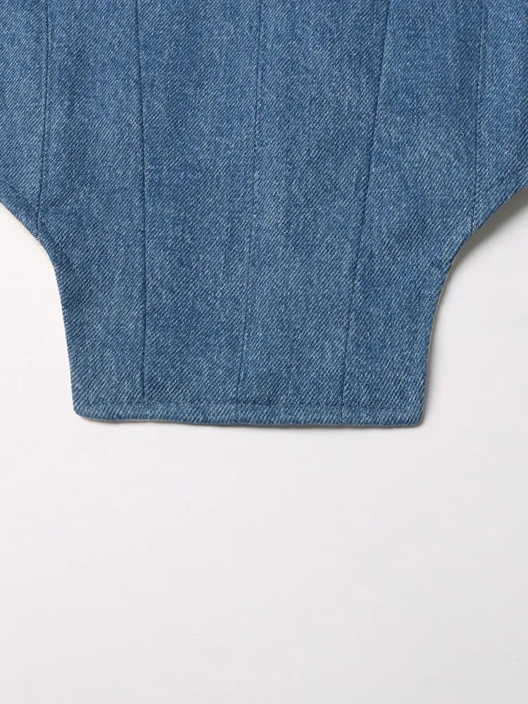 Asymmetrische Damen-Jeans mit hohem Bund und Colorblock-Design – modische Spliced-Denim-Hose für Frauen.