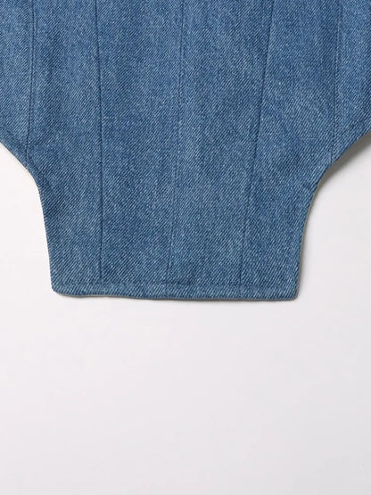 Asymmetrische Damen-Jeans mit hohem Bund und Colorblock-Design – modische Spliced-Denim-Hose für Frauen.