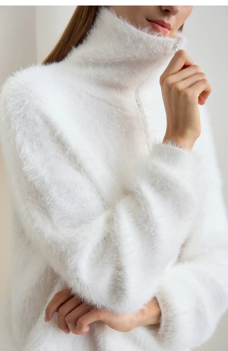 Damen-Rollkragenpullover Nerz-Imitat Reißverschluss locker dick Winter