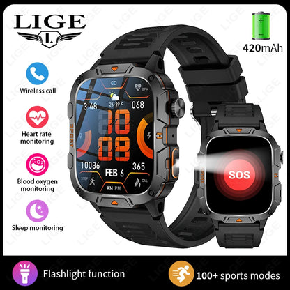 LIGE 2024 Männer Frauen Smart Uhr Bluetooth Anruf Musik Spiel Stimme Assistent Smartwatch Outdoor Fitness Sport Taschenlampe Armbanduhr