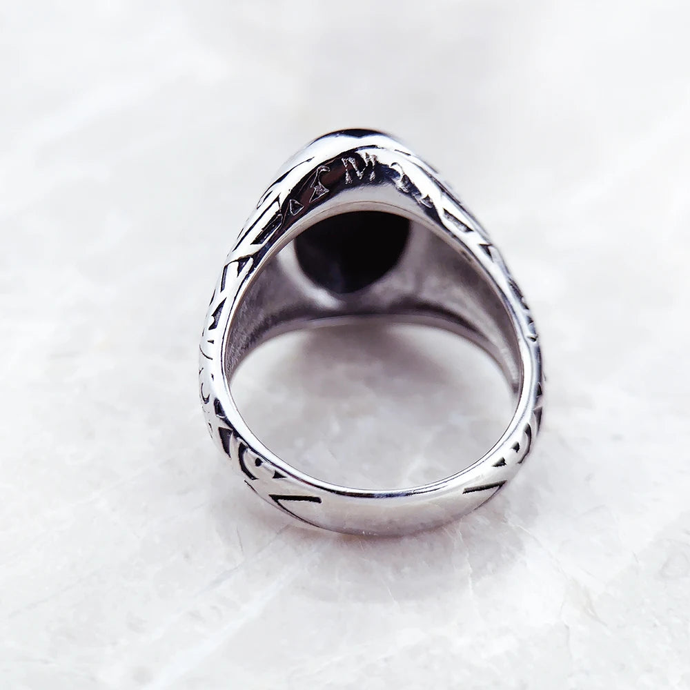 Damen-Ring ovaler Siegel schwarz Vintage aus Sterlingsilber