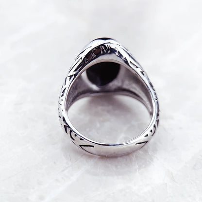 Damen-Ring ovaler Siegel schwarz Vintage aus Sterlingsilber
