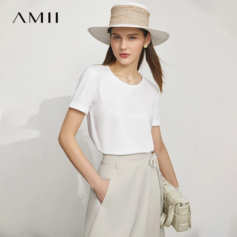 Damen Top im minimalistischen Stil aus einfarbiger mercerisierter Baumwolle