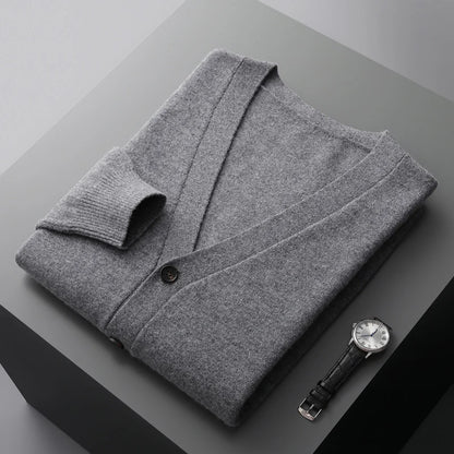 Herren Strickjacke Frühling und Herbst Basic Strick pullover aus reiner Wolle Herren große lose V-Ausschnitt Mantel reine Farbe Freizeit jacke Top