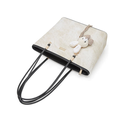 Damen Schultertasche Aus PVC-Leder Mit Reißverschluss Und Anhänger