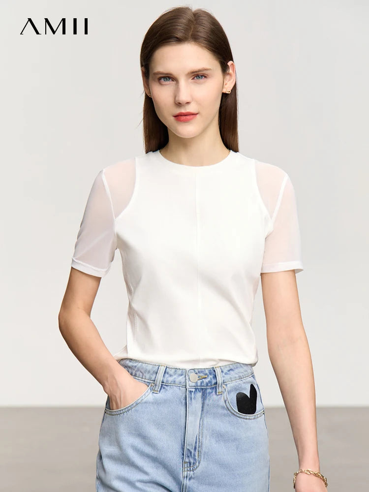 Damen T-Shirt aus mercerisierter Baumwolle mit kurzen Ärmeln im minimalistischen Stil