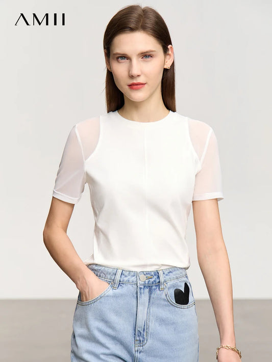 Damen T-Shirt aus mercerisierter Baumwolle mit kurzen Ärmeln im minimalistischen Stil
