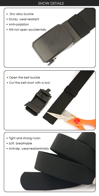 Herren-Gürtel Elastisch mit verstellbarer Passform und Automatische Schnalle aus Nylon 38 Mm Breite