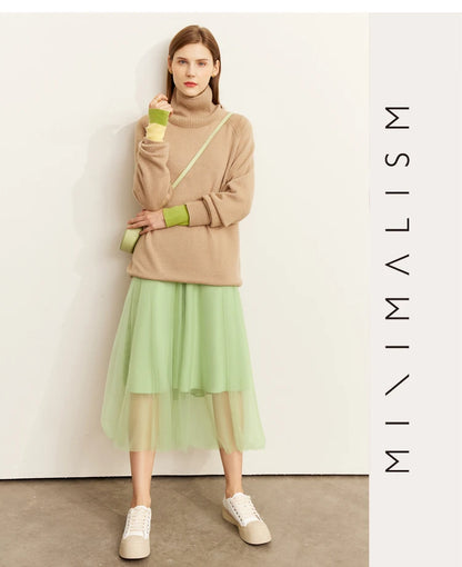 Damen-Rollkragenpullover Wolle-Mix Patchwork warm Herbst-Winter