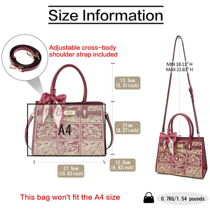 Damen Handtasche Aus Split-Leder Mit Crossbody-Tasche Im Chinesischen Stil