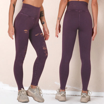 Schnelltrocknende Leggings für Damen in Dunkellila mit Cut-outs an den Oberschenkeln