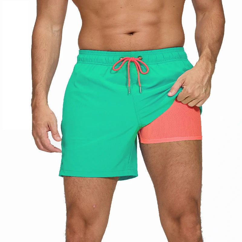 Lange Herren-Shorts aus Polyester mit Innenfutter und seitlicher Reißverschlusstasche – ideal für Strand und Fitnessstudio