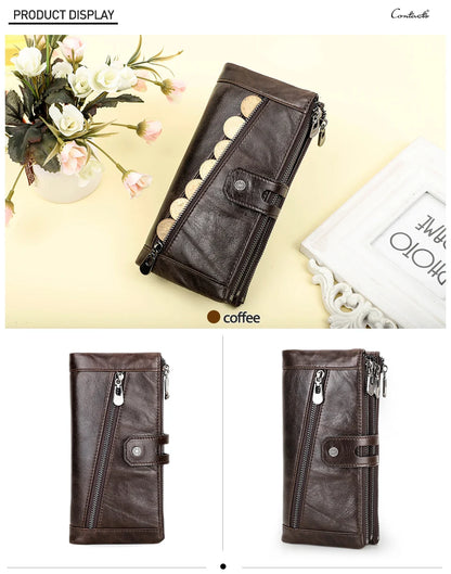Damen Echtleder Lange Geldbörse Vintage Clutch Reißverschluss Handytasche Kartenhalter