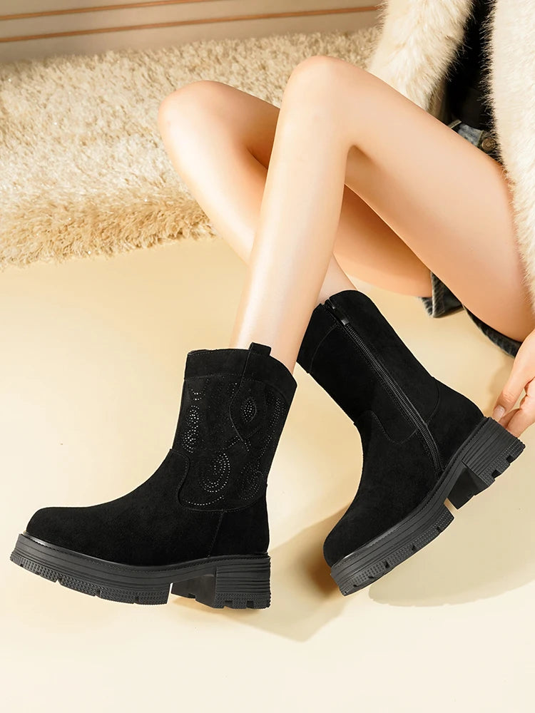 AIYUQI Western Cowboy Boots Women 2025 New Genuine Leather Winter Shoes Boots Women Short Tube Fashion Women's Snow Boots