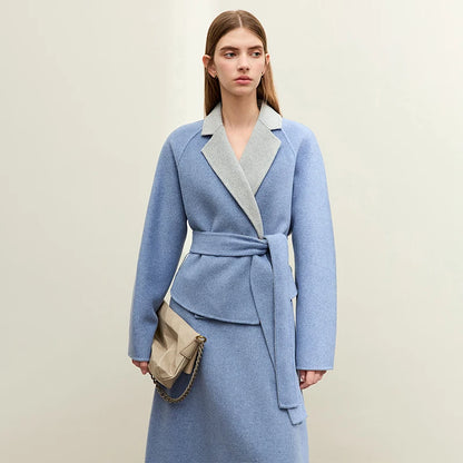 Damen Kleid-Set mit neuem Reverskragen und Gürtel im Winterstil