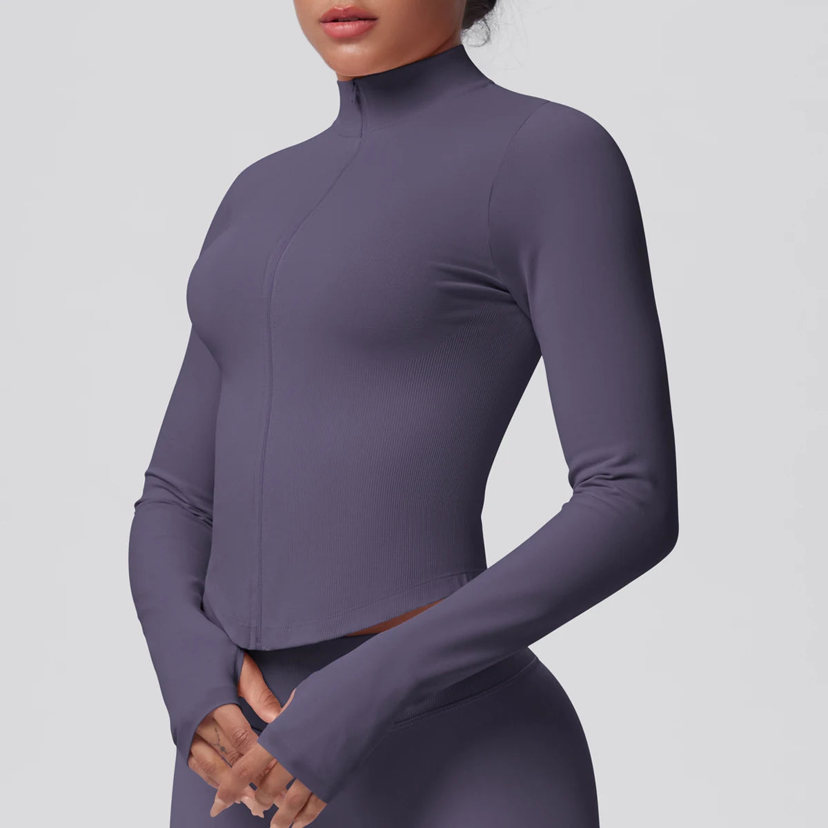 Hamidou Yoga-Jacke für Frauen, hochgeschlossen mit Reißverschluss, dunkelviolett