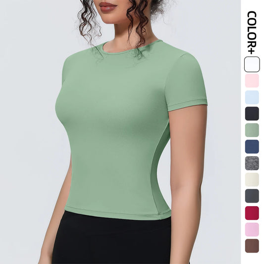 Damen Yoga-Shirt kurzarm, mintgrün, Rundhalsausschnitt, eng anliegend
