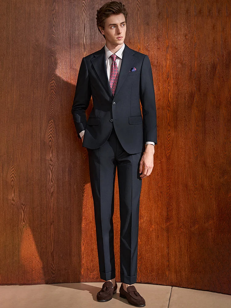 Hochwertiger Herrenanzug aus 50% Wolle: Slim Fit, Tiefblau, Business & Hochzeit, Größe 58-6XL