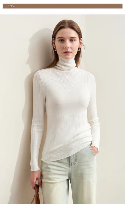 Damen-Rollkragenpullover Slim Polyester-Viskose Herbst-Winter