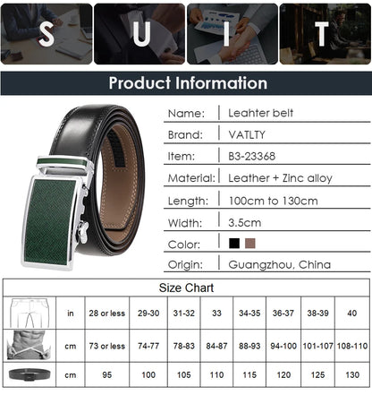 VATLY Fashion Ledergürtel Herren 3,5 cm Automatik-Schnalle Natur-Rindsleder