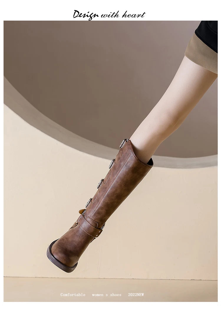AIYUQI Women Cowboy Boots 2025 Autumn New Belt Buckle Women Marton Boots British Style Large Size 41 42 43 Women Long Boots