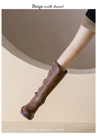AIYUQI Women Cowboy Boots 2025 Autumn New Belt Buckle Women Marton Boots British Style Large Size 41 42 43 Women Long Boots