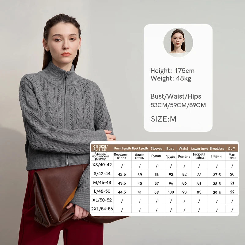 Damen-Rollkragen-Strickjacke Reißverschluss schlank Herbst