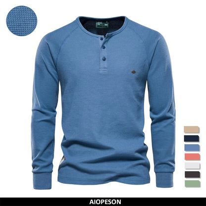 Herren Langarm Waffel Henley T-Shirt in fester Farbe für den Herbst