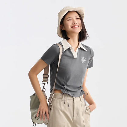 Semir Polo Shirt Frauen kurz gedruckt Retro-Stil 2024 Sommer neue schlanke Krawatte Tops
