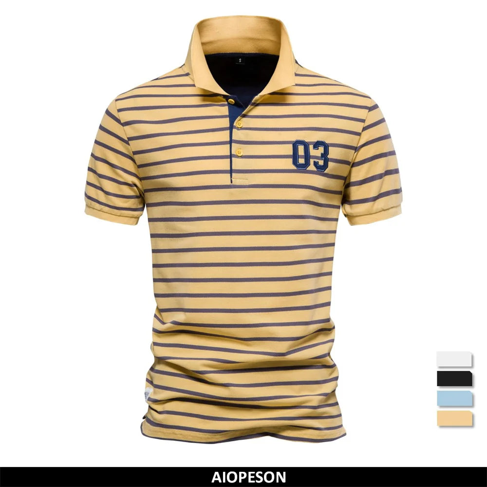 Premium Herren Polo Shirt Gestreift Luftiger Tragekomfort