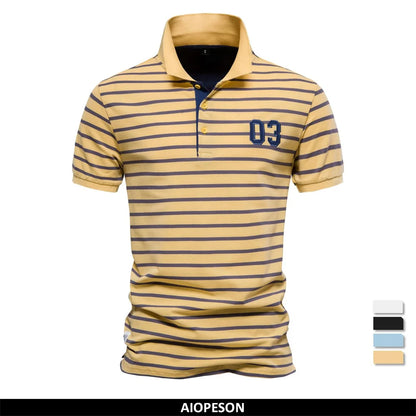 Premium Herren Polo Shirt Gestreift Luftiger Tragekomfort