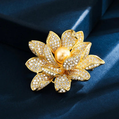 Brosche Blume Perle Emaille Kristall Tropföl Klassisch elegant Damen