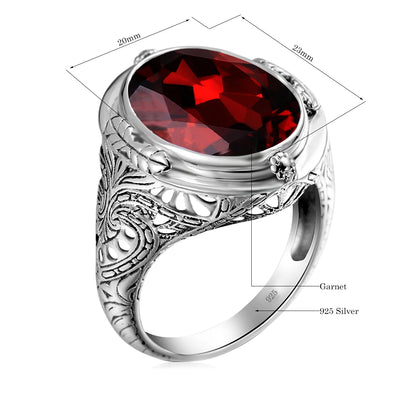 Unisex-Granat-Ring Großer Granatstein 14×18 mm Silber 925 Byzantinisches Design Feines Schmuckstück