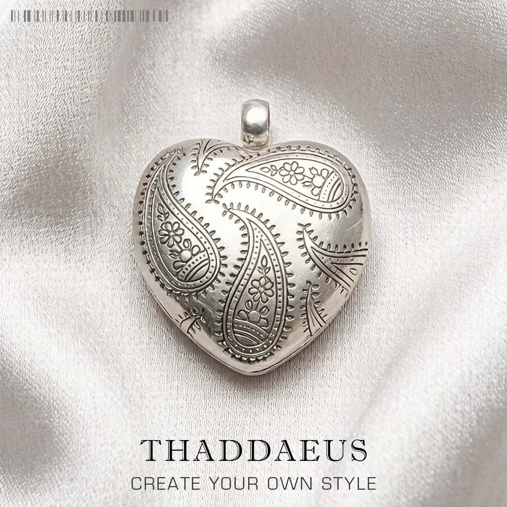 Herz-Medaillon-Anhänger aus 925 Sterling Silber mit graviertem Paisley-Muster