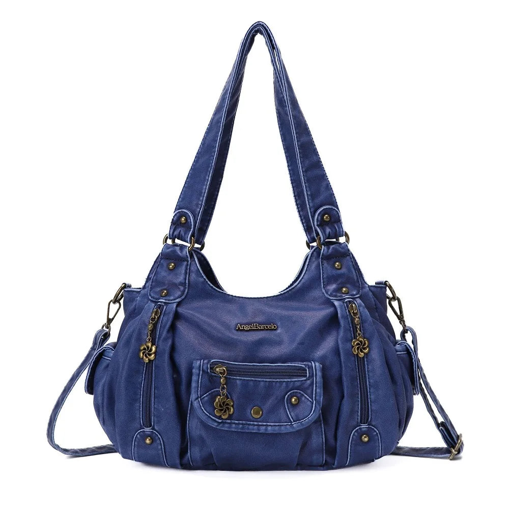 Damen-Handtasche Mit Obergriff Im Vintagestil Aus Kunstleder Mit Mehrfachfächern