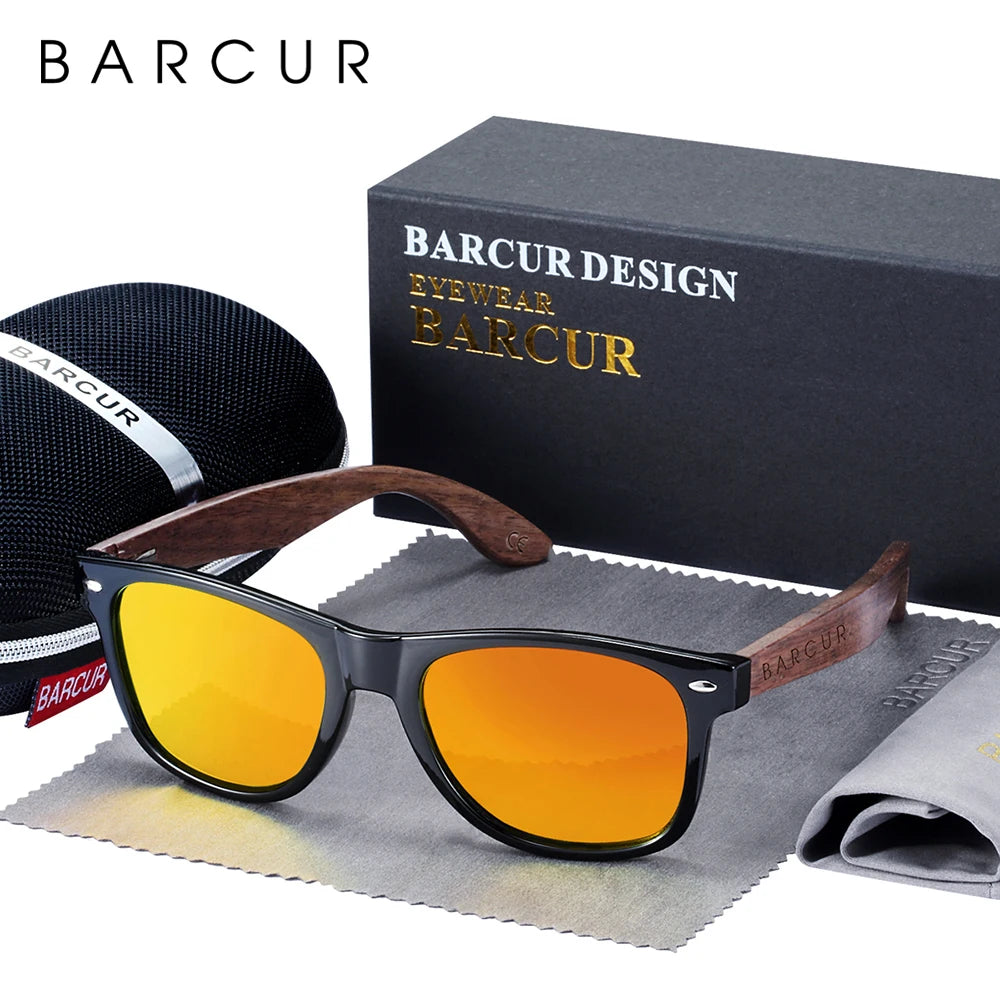 Sonnenbrille Holz Walnuss schwarz polarisiert UV400 Original-Etui Herren