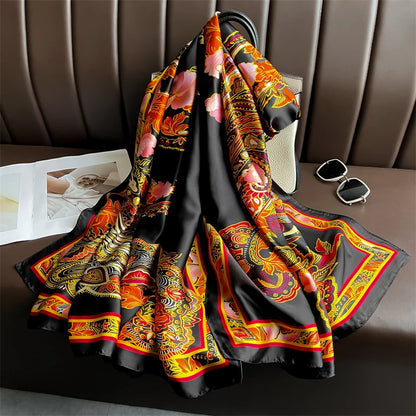 Damen Seidenschal groß 180x90cm Sommer Strand Foulard Bandana weich